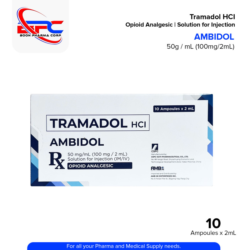 AMBIDOL Tramadol HCI 50mg/ml 100mg/2ml Solution for Injection I.M / I.V Ampoules 10's