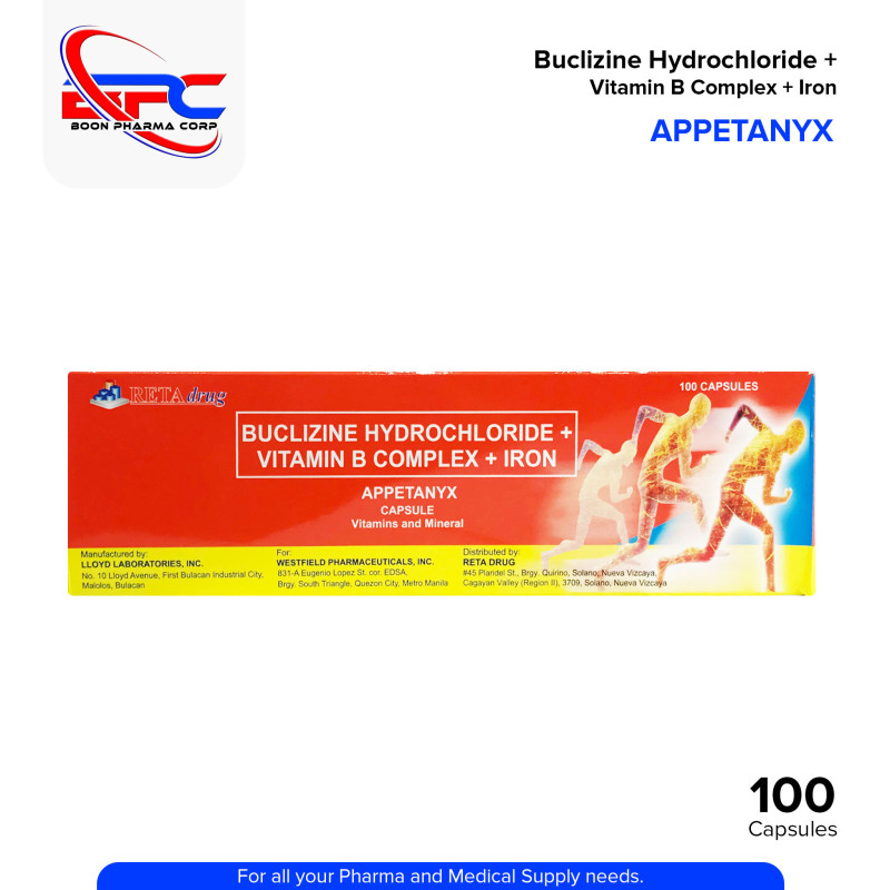 APPETANYX Buclizine Hydrochloride + Vitamin B Complex + Iron Capsule 100's