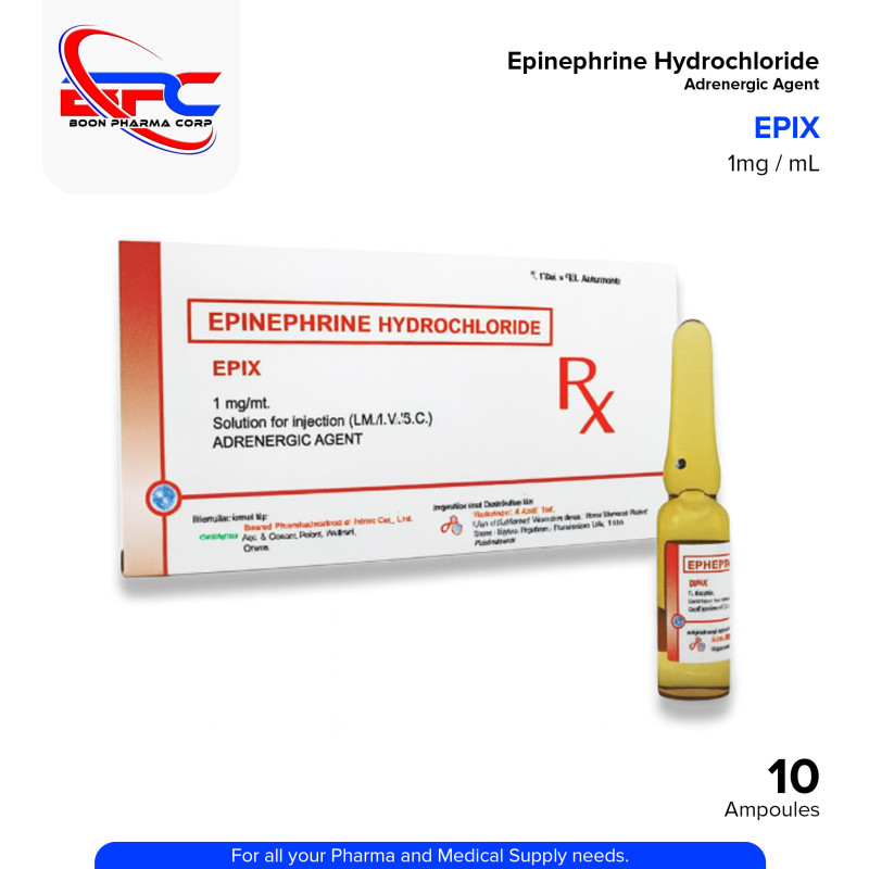 EPIX Epinephrine 1mg/ml Solution for Injection I.M/I.V/S.C 1ml x Ampoule 10's