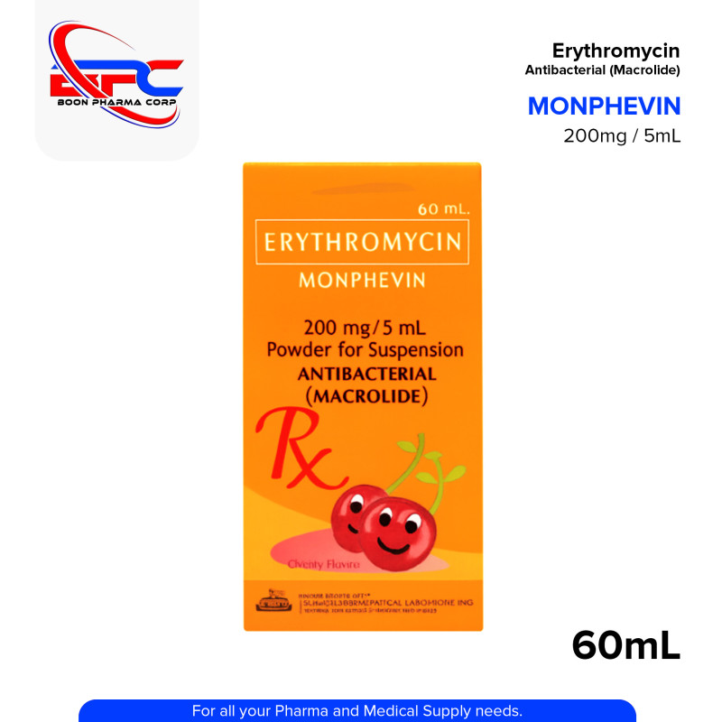 MONPHEVIN Erythromycin 200mg/5ml Susp. 60ml
