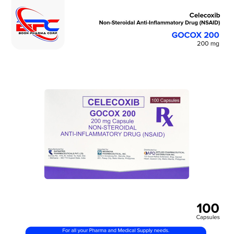 GOCOX 200 Celecoxib 200 mg Non Steroidal Anti Inflammatory Drug NSAID Capsule 100's