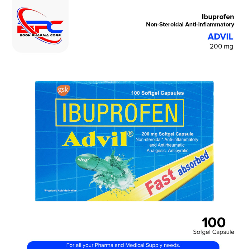 ADVIL Ibuprofen 200mg Non-Steroidal Anti-Inflammatory and Antirheumatic Analgesic Antipyretic Soft Gel Capsule 100's