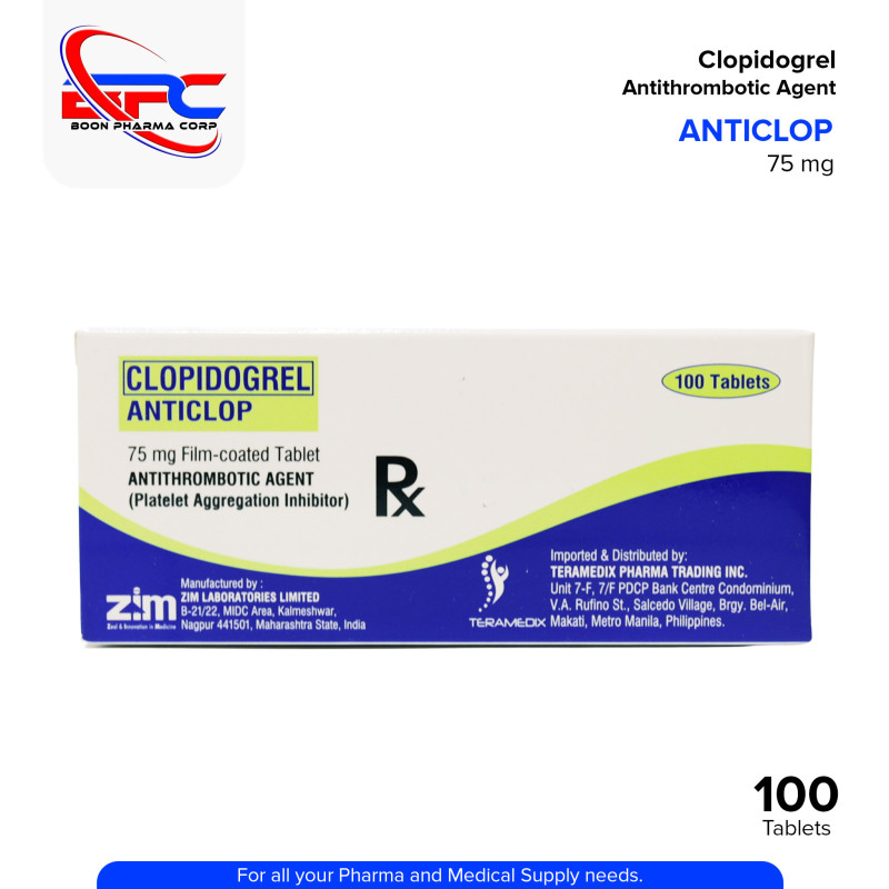 ANTICLOP Clopidogrel Antithrombotic Agent 75mg Film Coated Tablet 100's