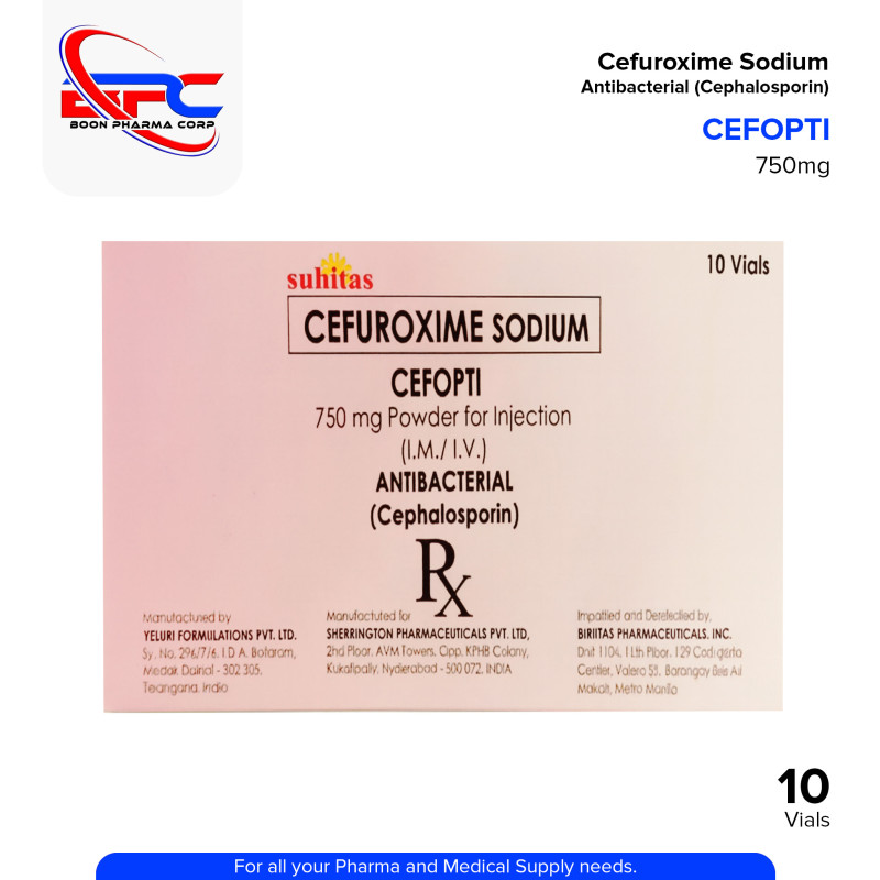 CEFOPTI Cefuroxime Sodium 750mg Powder for Injection (I.M/I.V) Antibacterial Vials 10's