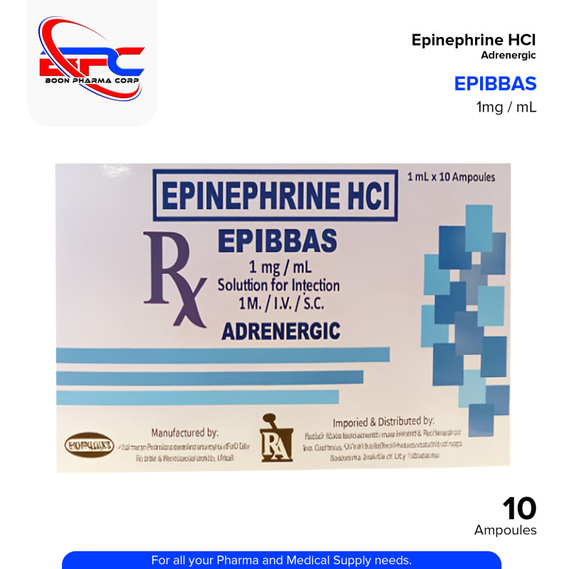 EPIBBAS Epinephrine HCI 1mg/mlx1ml (IM/SC) Amp 10's