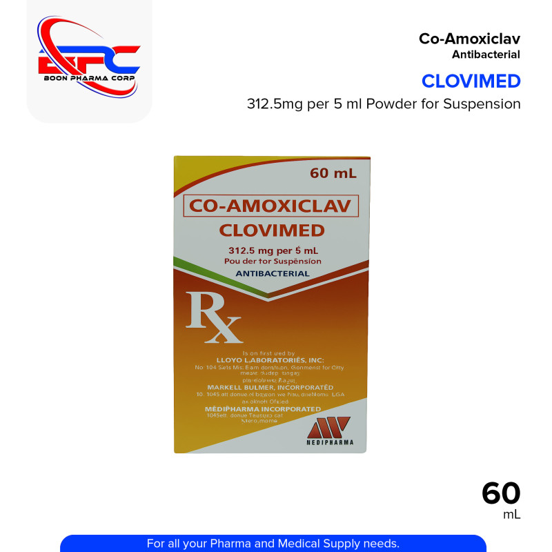 CLOVIMED Co Amoxiclav 312.5mg per 5 ml Powder for Suspension 60ml