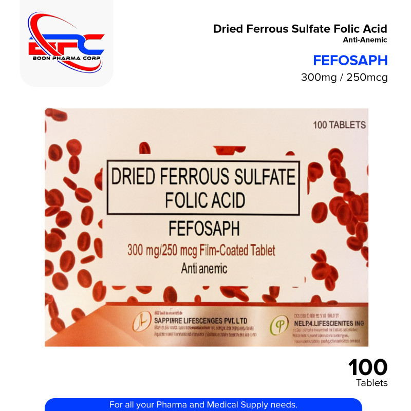 FEFOSAPH Dried Ferous Sulfate + Folic Acid 300mg/250mcg Film Coated Tablet Tablet 100's