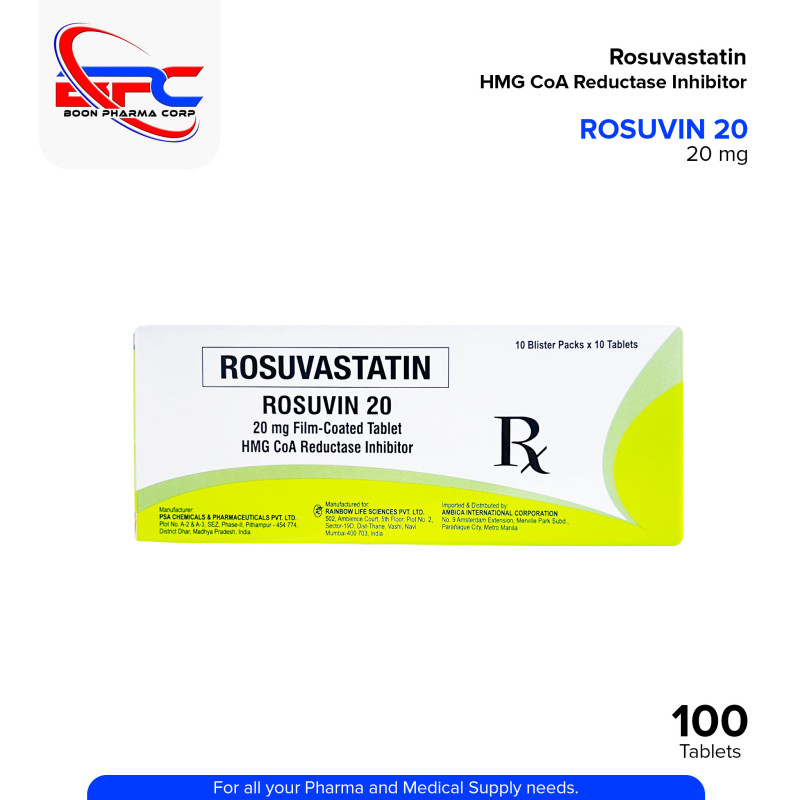 ROSUVIN 20 Rosuvastatin HMG CoA Reductase Inhibitor 20 mg Tablet 100's