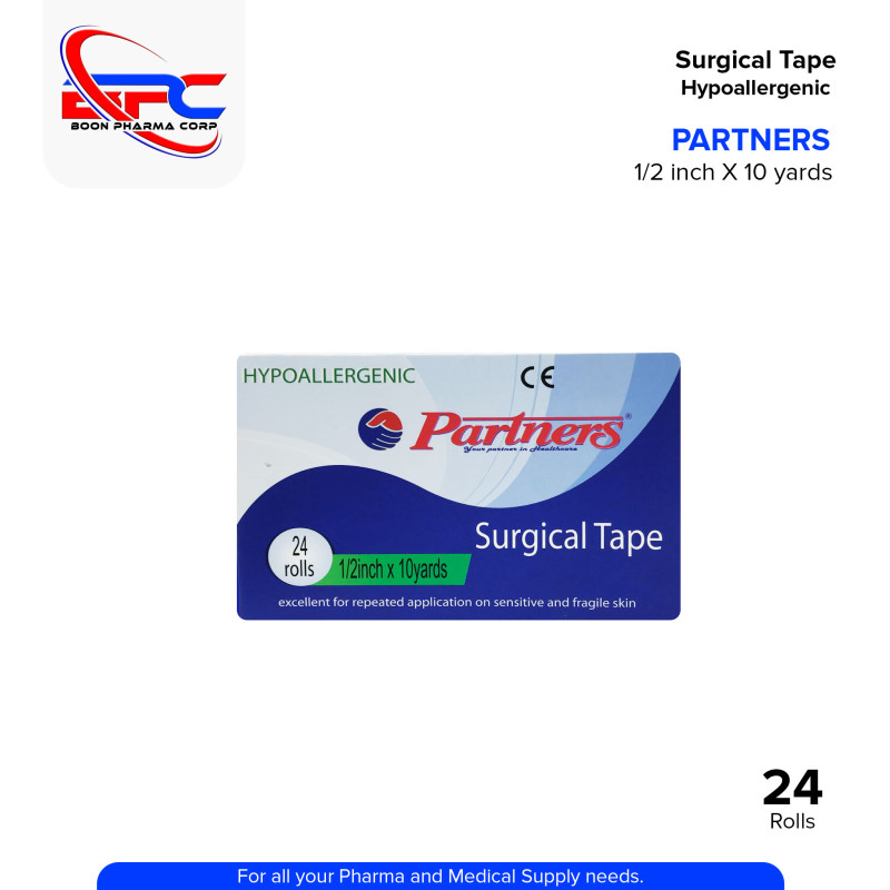PARTNERS Surgical Tape Hypoallergenic 1/2 inch x 10 yards Roll 24's
