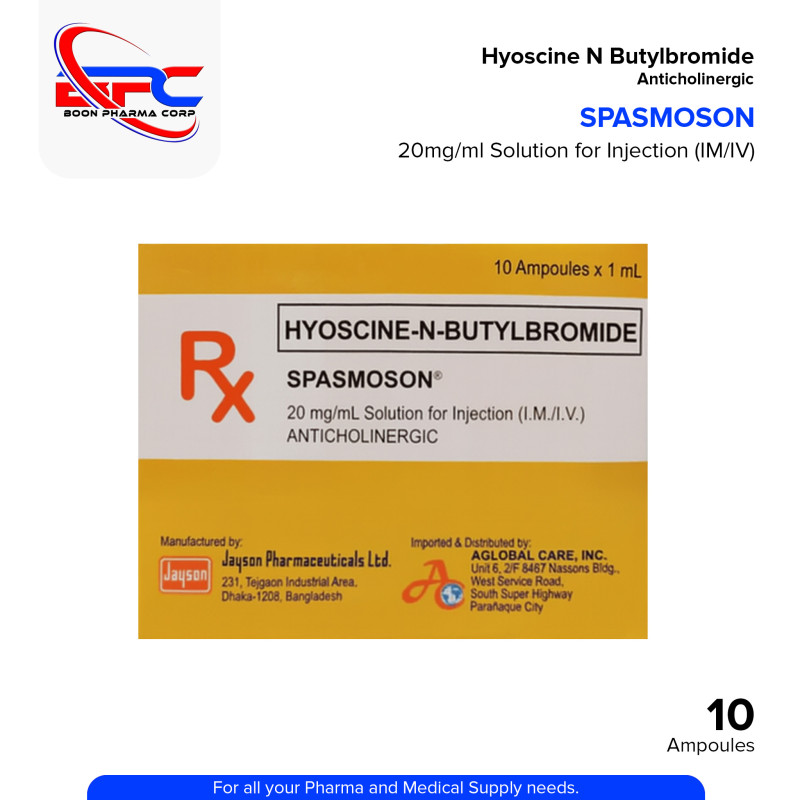 SPASMOSON Hyoscine N Butylbromide 20mg/ml Solution for Injection (IM/IV) 10 Ampoules x 1 ml