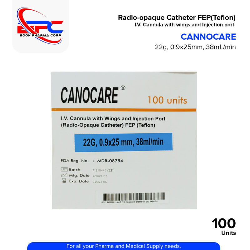 CANOCARE IV Cannula with Wings and Injection Port Radio Opaque Catheter G22