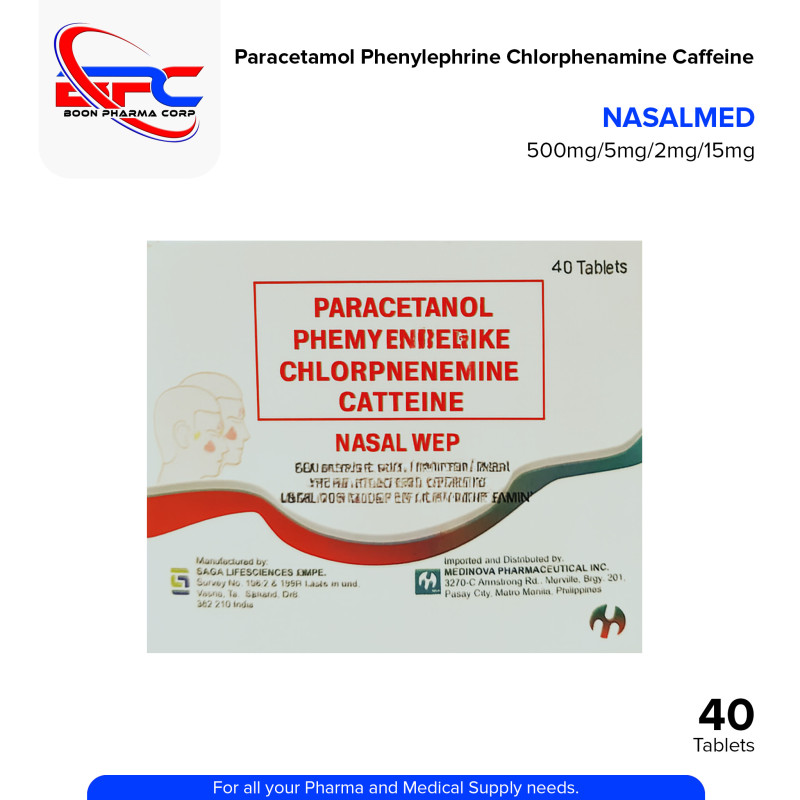 NASALMED Paracetamol Phenylephrine Chlorphenamine Caffeine 500mg/5mg/2mg/15mg Tablet 40's