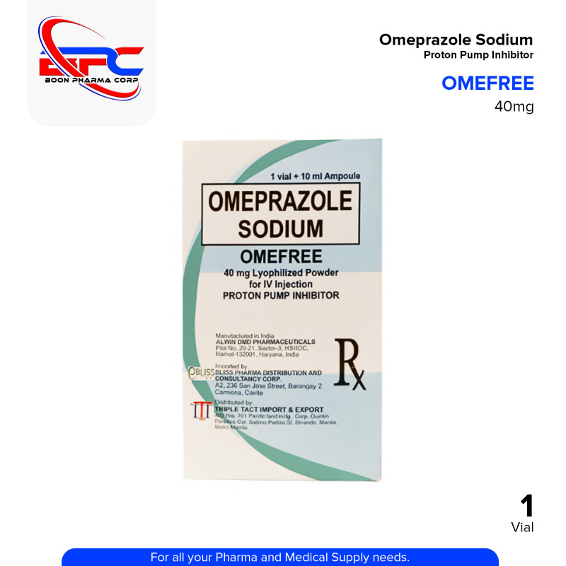 OMEFREE Omeprazole Sodium 40mg Lyophilized Powder for IV Injection 1 Vial + 10ml Ampoule