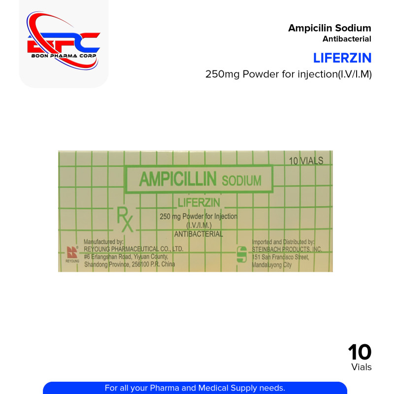 LIFERZIN Ampicillin Sodium Anti Bacterial 250mg Powder for Injection I.V/I.M Vials 10's