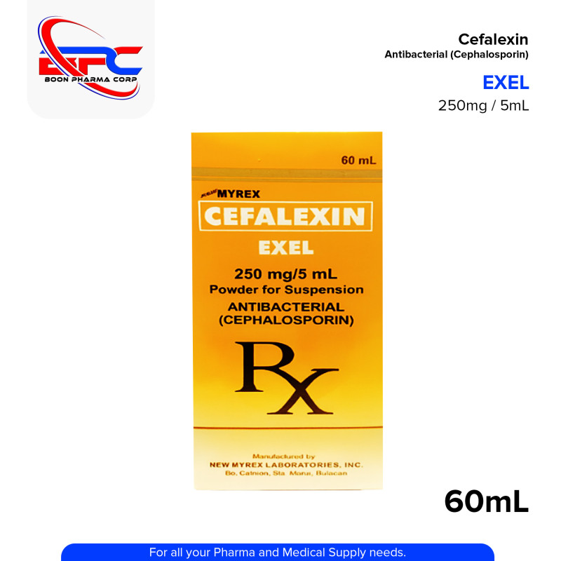 EXEL Cefalexin 250mg/5ml Anti Bacterial Cephalosporin Powder for Suspension 60ml
