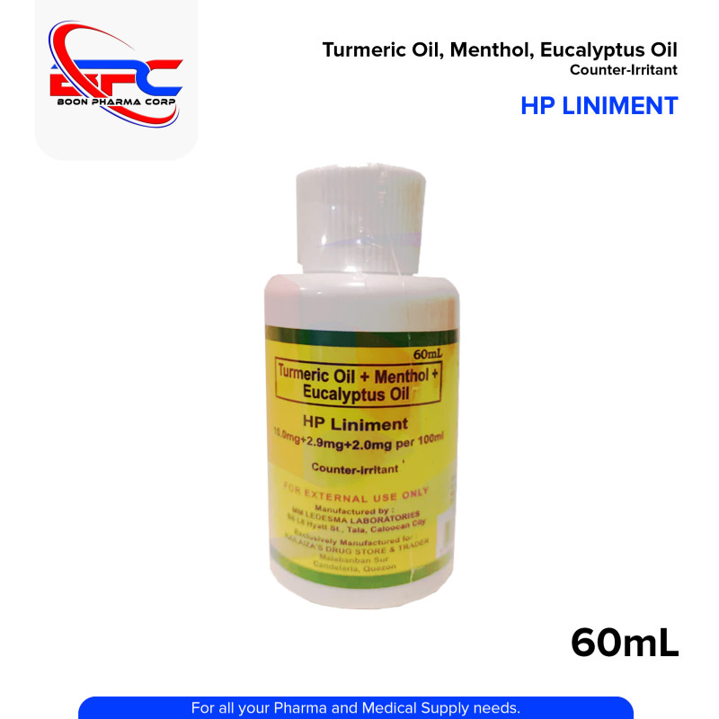 HP LINIMENT Turmeric Oil + Menthol + Eucalyptus Oil 10.0mg/2.9mg/2.0mg per 100ml Counter Irritant 60ml