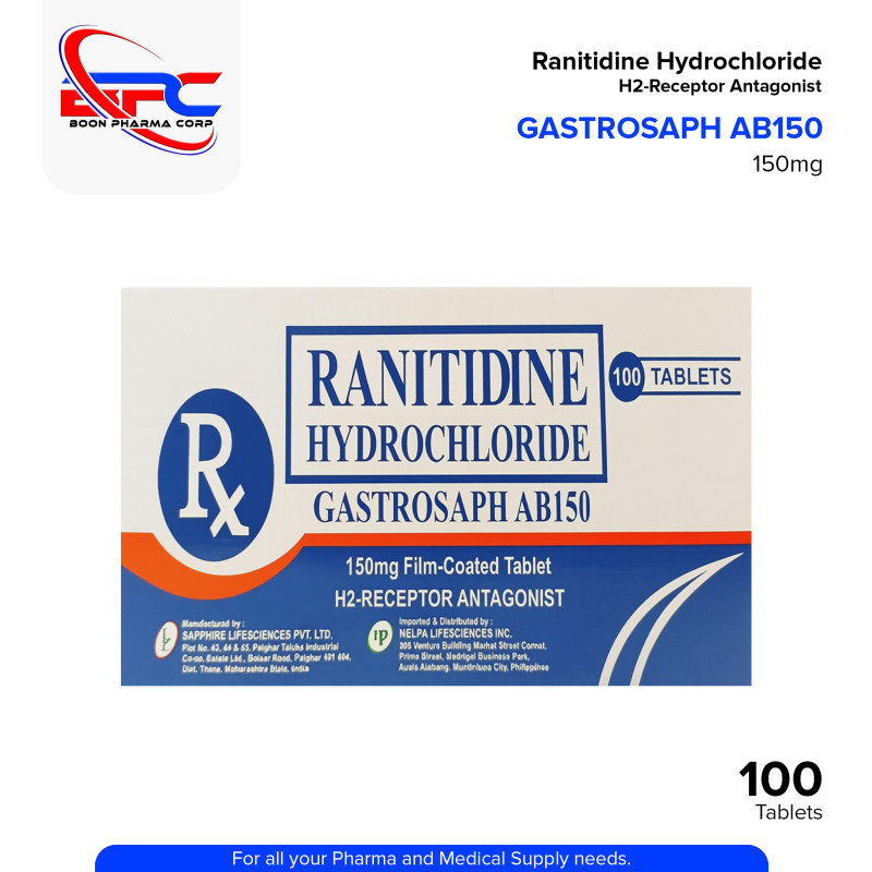 GASTROSAPH AB150 Ranitidine Hydrochloride 150mg Film Coated Tablet 100's