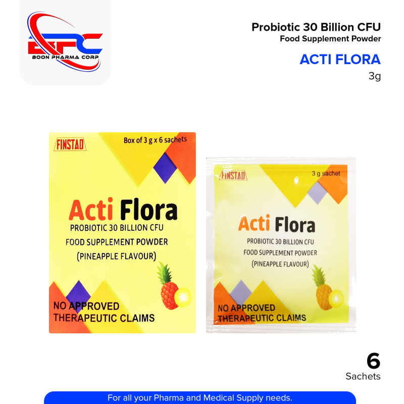 ACTI FLORA Probiotic 30 Billion CFU Food Supplement Pineapple Flavor 3g Sachet 6's