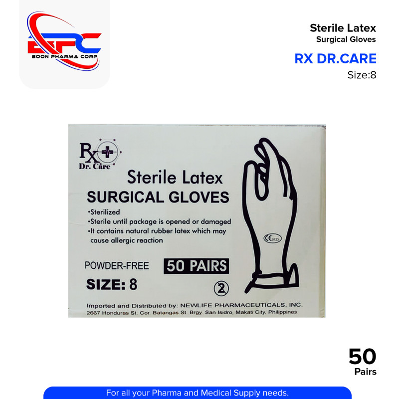 DR.CARE Surgical Gloves Sterile Latex Powder Free Size 8 Pairs 50's