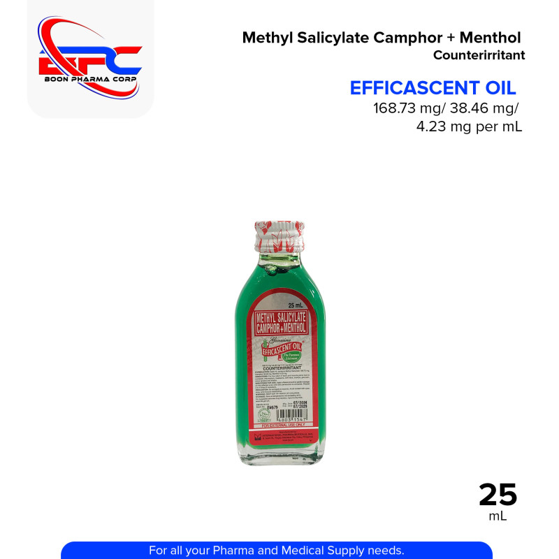 EFFICASCENT OIL Methyl Salicylate Camphor + Menthol Regular 168.73 mg / 38.46mg / 4.23mg per mL Liniment 25ml