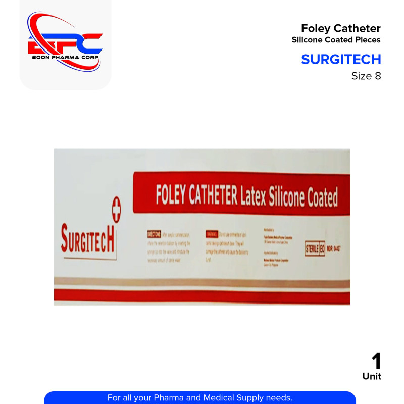 SURGITECH Foley Catheter (Size 8) Silicone Coated Pieces 1's