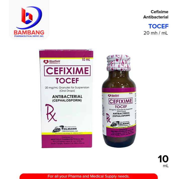 TOCEF Cefixime Antibacterial Cephalosporin 20 mg / mL Granules for Suspension Oral Drops 10 mL