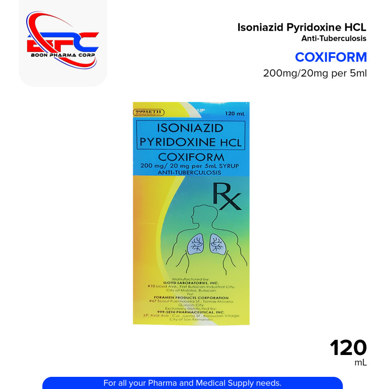 COXIFORM Isoniazid Pyridoxine HCL 200mg/20mg per 5ml Syrup 120ml