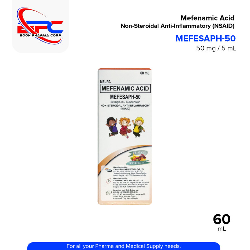 MEFESAPH-50 Mefenamic Acid Non-Steroidal Anti-Inflammatory (NSAID) 50MG / 5 mL Suspension 60mL