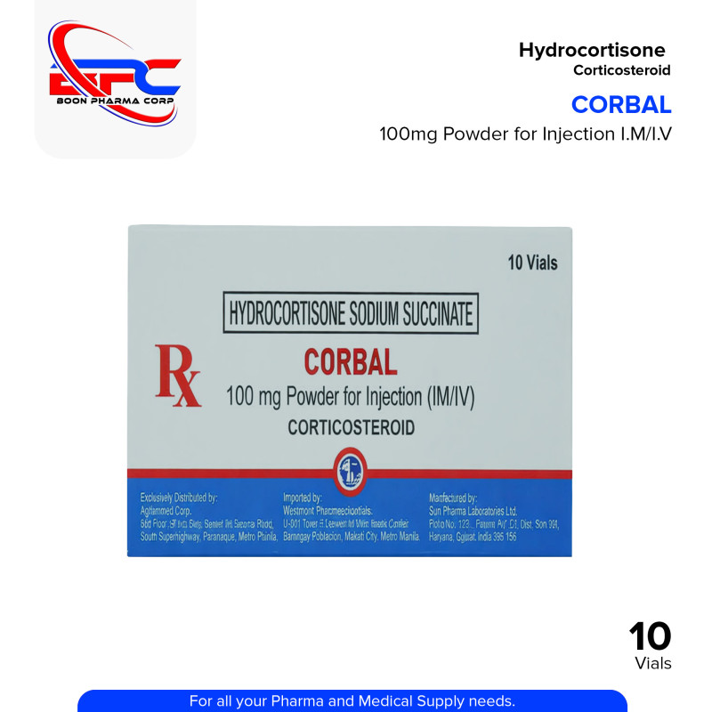 CORBAL Hydrocortisone 100mg Powder for Injection I.M/I.V Vial 10's