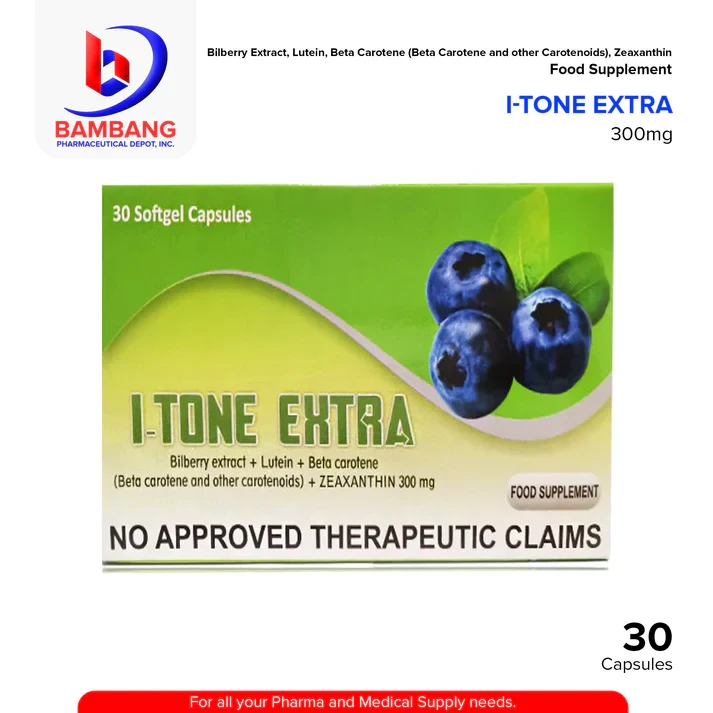 I-TONE EXTRA Bilberry Extract + Betacarotene 300mg Betacarotene and Other Carotenoids + Zeaxantine Food Supplement Softgel Capsules 30's