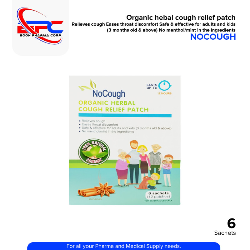 NO COUGH Organic Herbal Cough Relief Patch Sachet 6's Patches 12's