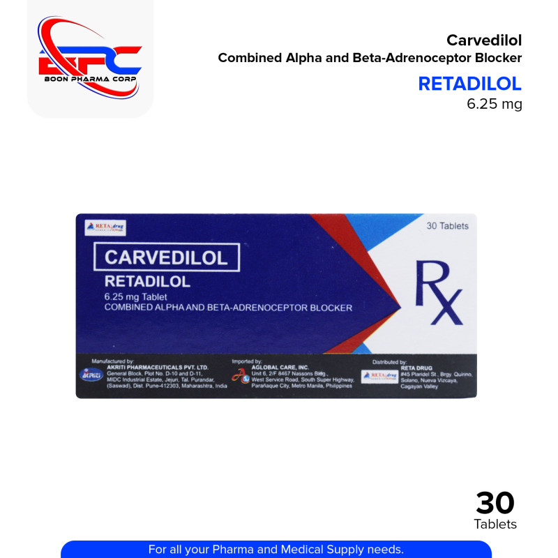 RETADILOL Carvedilol 6.25mg Tablet 30's