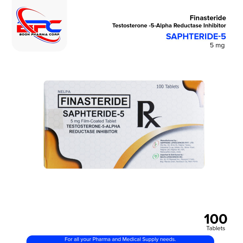 SAPHTERIDE 5 Finasteride 5mg Testosterone 5 Alpha Reductase Inhibitor 5mg Film Coated Tablets 100's