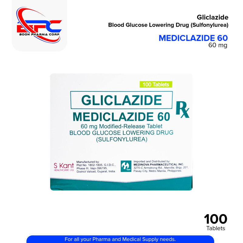 MEDICLAZIDE 60 Gliclazide Blood Glucose Lowering Drug Sulfonylurea Modified Release Tablet 100's