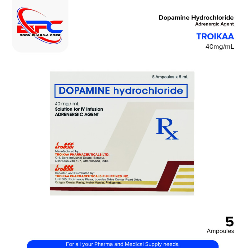 TROIKAA Dopamine Hydrochloride 40mg/ml Solution for IV Infusion 5ml x Ampoules 5's