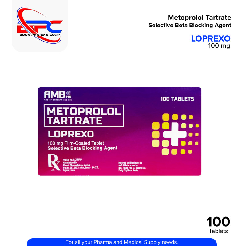 LOPREXO Metoprolol Tartrate Selective Beta Blocking Agent 100 mg Film Coated Tablet 100's