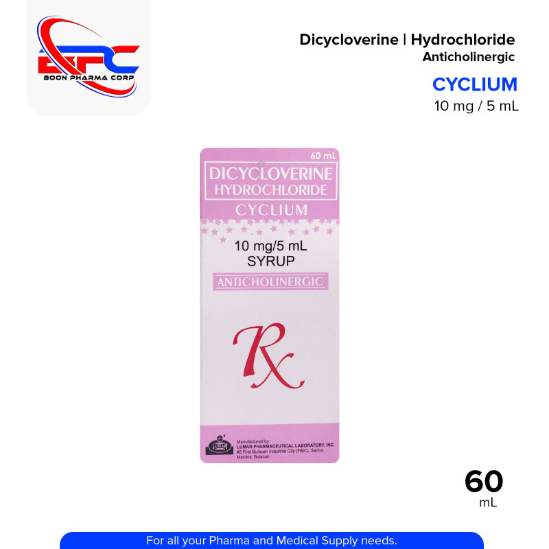 CYCLIUM Dicycloverine Hydrochloride Anticholinergic 10 mg / 5 mL Syrup 60mL