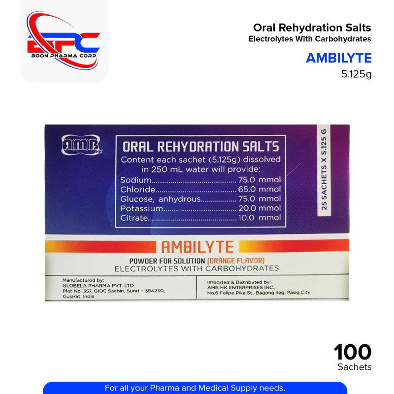 AMBILYTE Oral Rehydration Salts Powder for Solution (Orange Flavor) 25 Sachet x 5125G